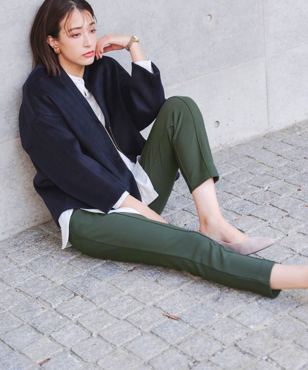 Tiaclasse 【洗える】裏ベロアジョーゼットジョグパンツ カーキ