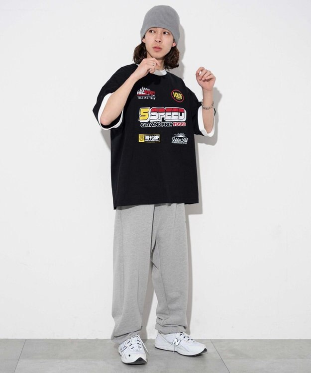 WEGO 【ユニセックス着用ITEM/手洗い可/MLサイズ】レーシングロゴTシャツ ブラック