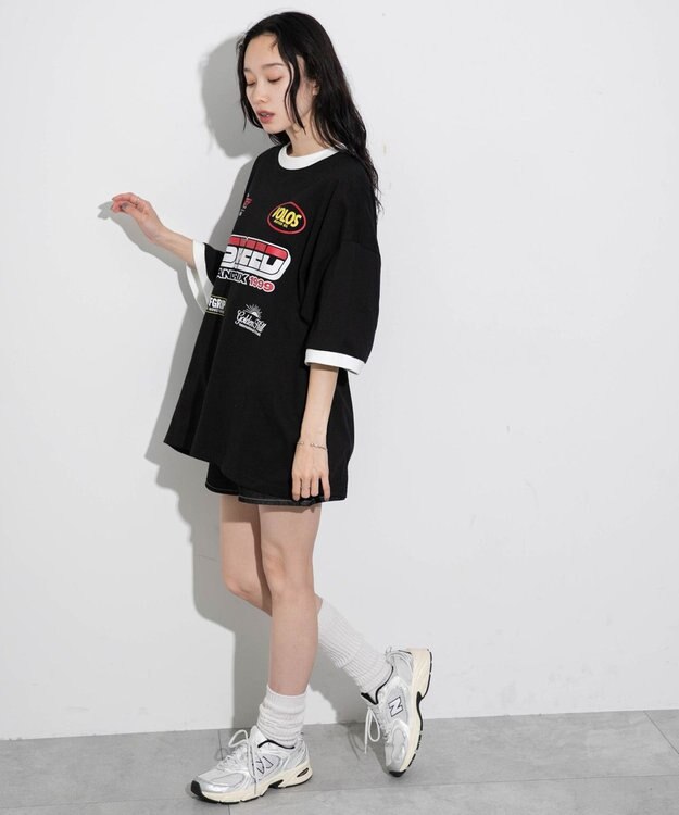 WEGO 【ユニセックス着用ITEM/手洗い可/MLサイズ】レーシングロゴTシャツ ブラック