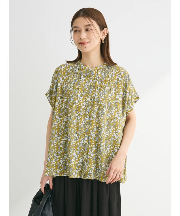Green Parks アソート柄さらっとレーヨンブラウス Flower yellow