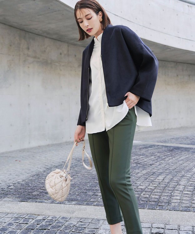 Tiaclasse 【洗える】裏ベロアジョーゼットジョグパンツ カーキ