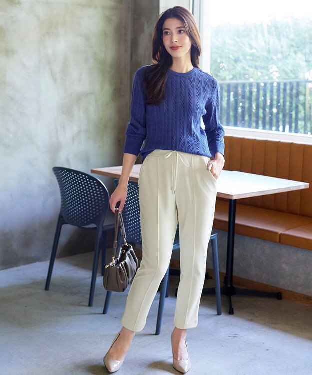 Tiaclasse 【洗える】裏ベロアジョーゼットジョグパンツ オフホワイト