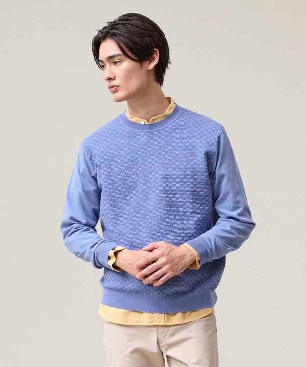 J.PRESS MEN 軽やかに着映える上質ベーシック【ストレッチ / イージーケア】【FLEX YARN】クルーネック ニット ブルー系