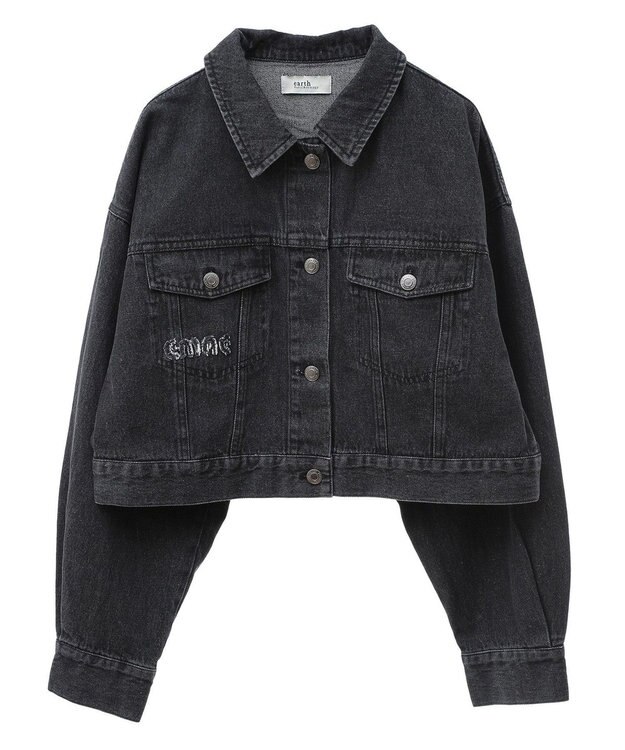 earth music&ecology フリンジロゴショート丈Ｇジャン Black