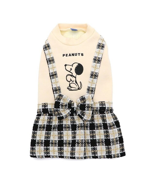 PET PARADISE スヌーピー 黒ツイード スカートつなぎ  小型犬 ホワイト×ブラック