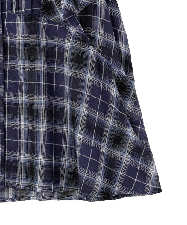 earth music&ecology チェックラッフルブラウス Navy