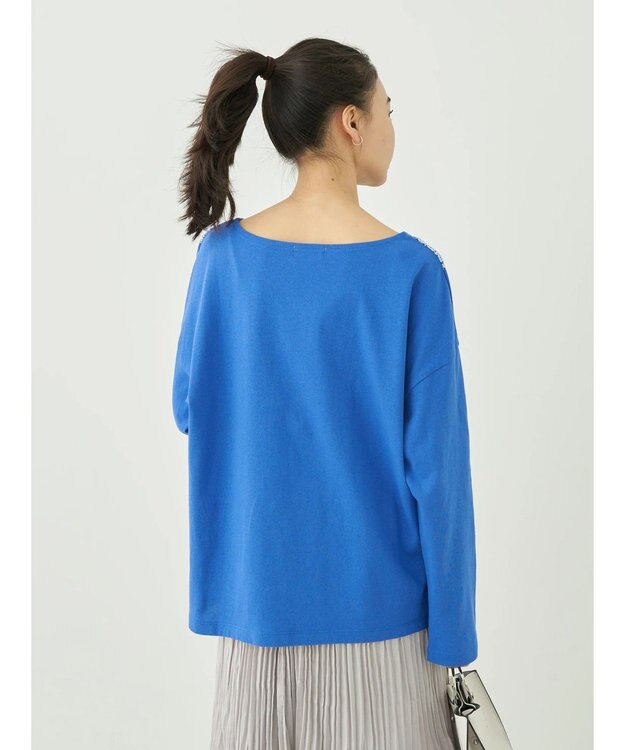 earth music&ecology レースプリントボーダープルオーバー Royal Blue