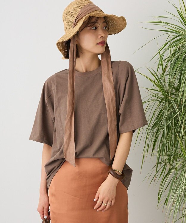 CRAFT STANDARD BOUTIQUE カットクレープワイドキリカエTシャツ Brown