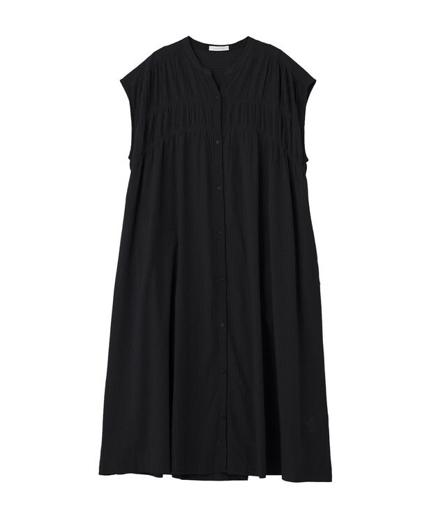 Green Parks フレンチスリーブシャーリングワンピース Black