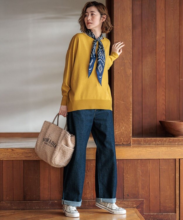 23区 【洗える】ウールコットンストレッチ オーバーサイズ ニット イエロー系