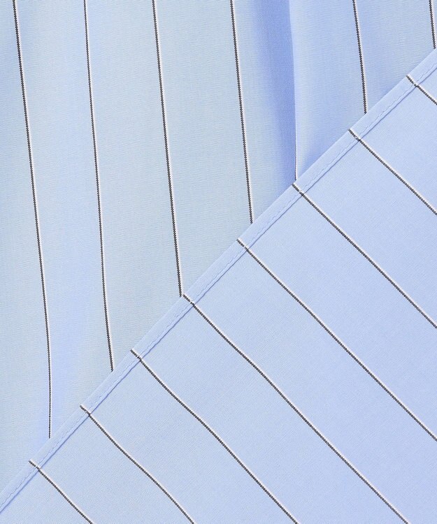 UNFILO L バンドカラー タックブラウス ブルーストライプ