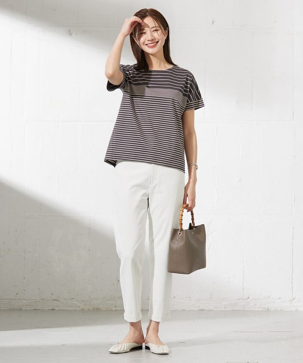 J.PRESS LADIES L パネルボーダー ドルマンスリーブ カットソー グレー系1