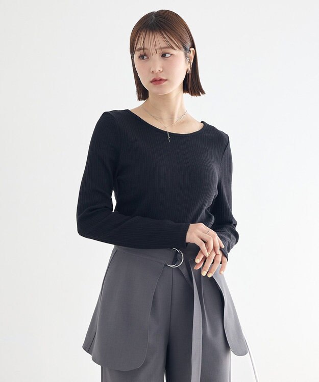 earth music&ecology ランダムチェーンリブバックレースプルオーバー Black