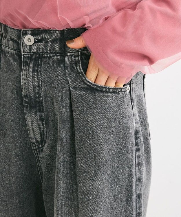 Green Parks ・ＥＬＥＮＣＡＲＥ　ＤＵＥ　デニムタックワイドパンツ Black