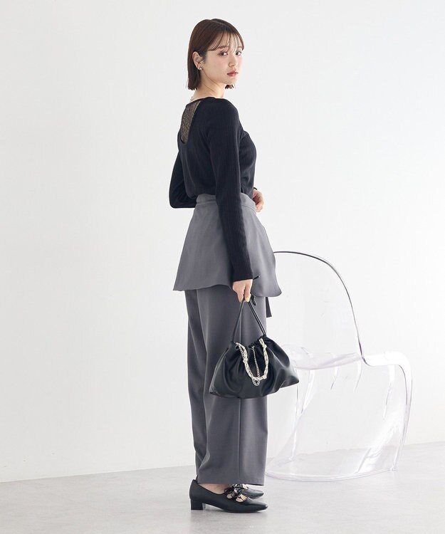 earth music&ecology ランダムチェーンリブバックレースプルオーバー Black