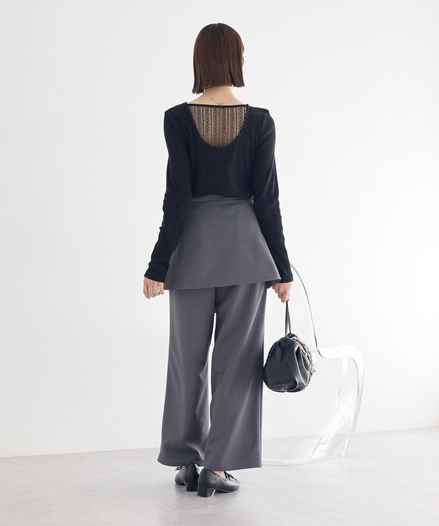 earth music&ecology ランダムチェーンリブバックレースプルオーバー Black