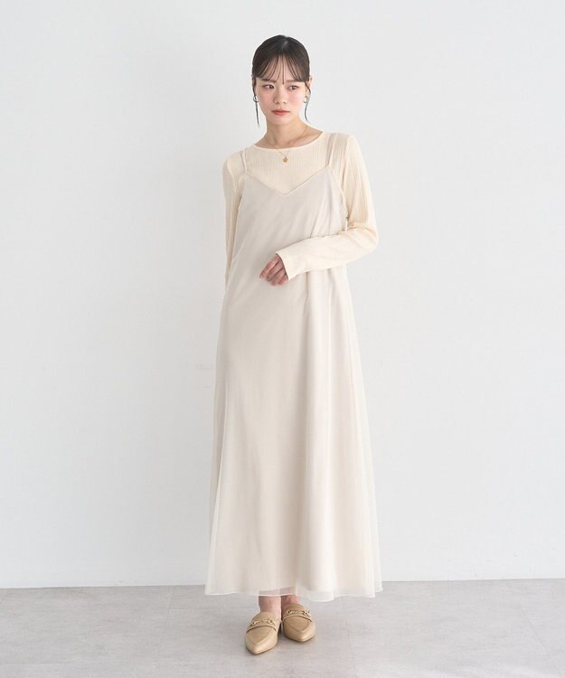 earth music&ecology ランダムチェーンリブバックレースプルオーバー Off White