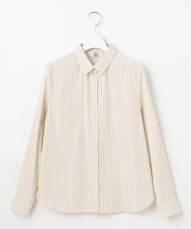 J.PRESS LADIES L 【洗える】BEZ ドビーストライプ シャツカラー ブラウス イエロー×グレーストライプ系