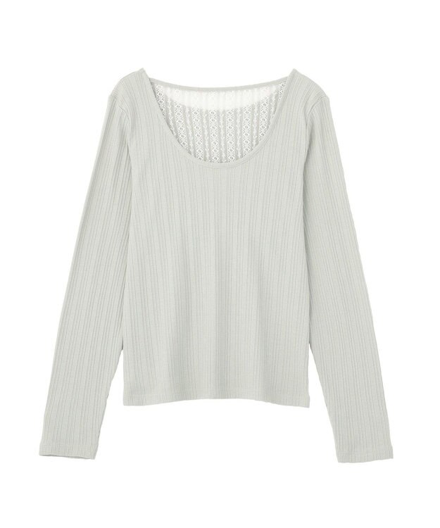 earth music&ecology ランダムチェーンリブバックレースプルオーバー Light Green