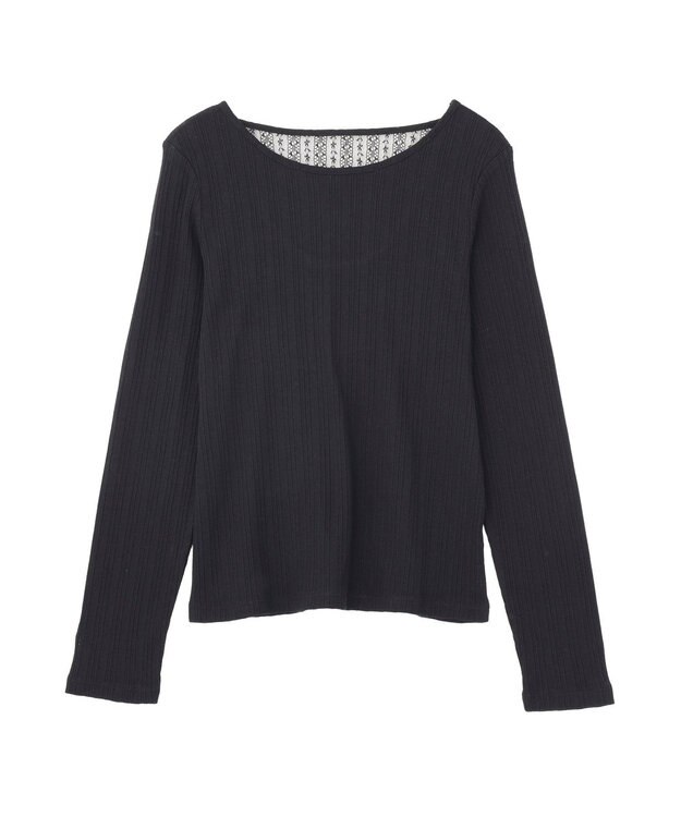 earth music&ecology ランダムチェーンリブバックレースプルオーバー Black