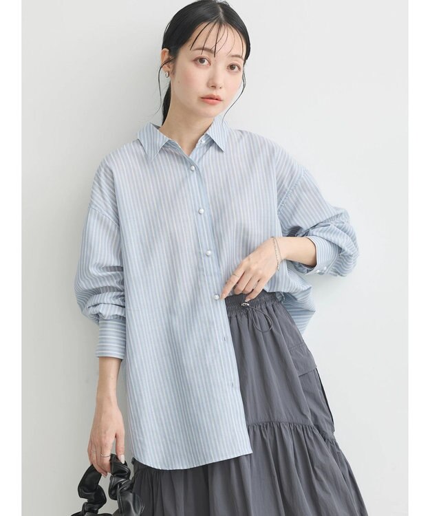 earth music&ecology パールボタンオーバーシャツ Sax