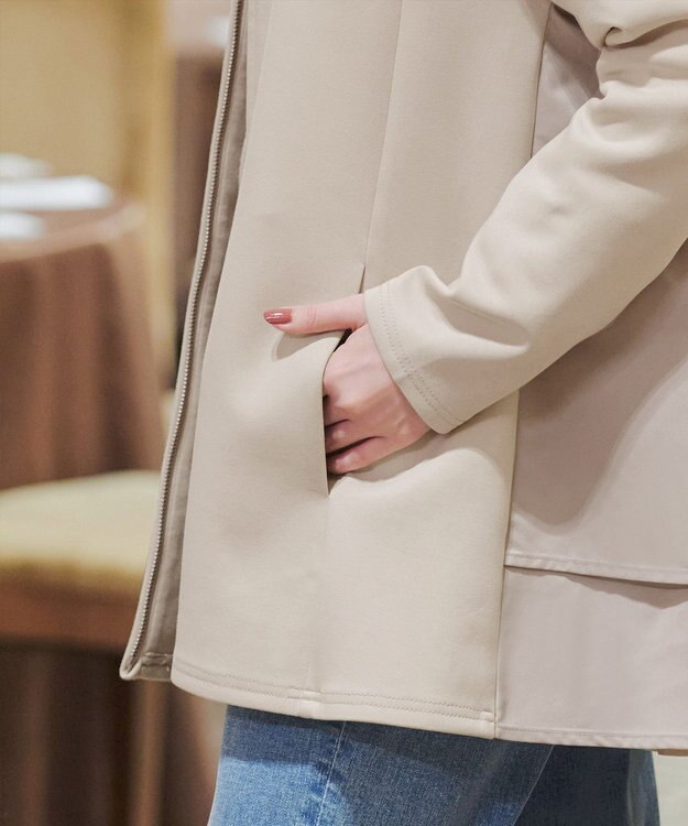 Tiaclasse 【洗える】異素材ドッキングフーディー ライトベージュ