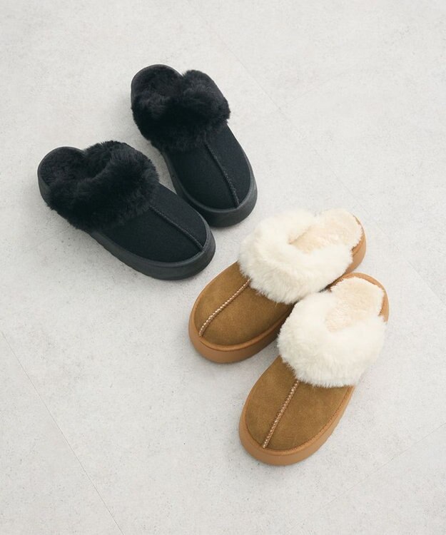Green Parks ・minia　フェイクムートンスリッパ Camel