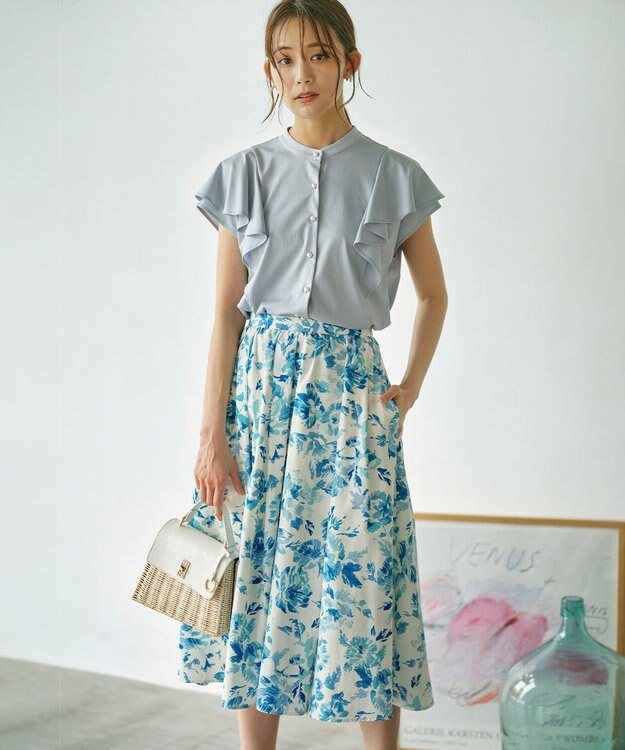 組曲 S スプレーローズプリント フレアスカート ブルーグラデーション系5