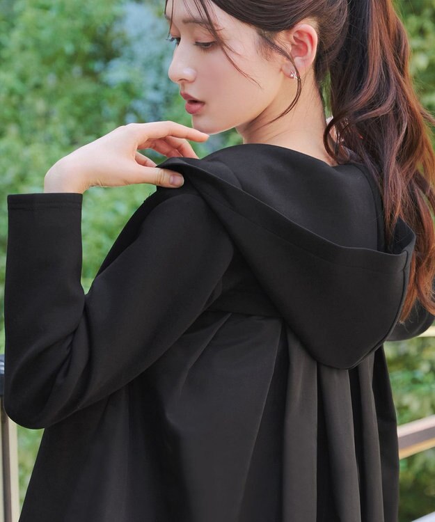 Tiaclasse 【洗える】異素材ドッキングフーディー ブラック