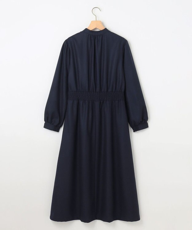 組曲 L 【WEB限定・KUMIKYOKU NAVY】ウールジョーゼット バンドカラーワンピース ネイビー系