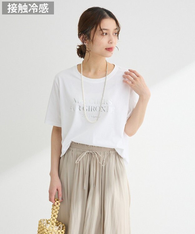 Green Parks 箔プリントフェミニンロゴＴシャツ Off White