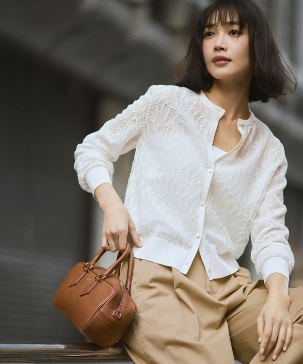 23区 L ラッセルレース ニット カーディガン アイボリー系