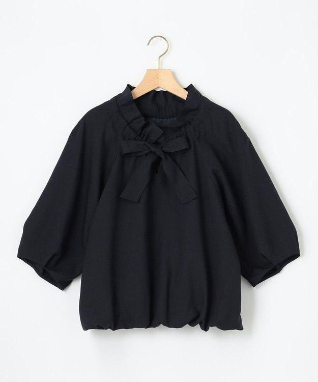 組曲  ギャザーリボン バルーンブラウス ネイビー系