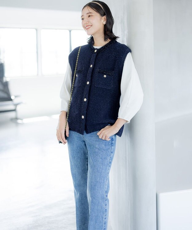 組曲 【WEB限定】ツィードニットベスト ネイビー系