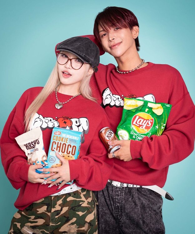 WEGO 【ユニセックス着用ITEM/MLサイズ展開】ハートモチーフプルオーバー レッド