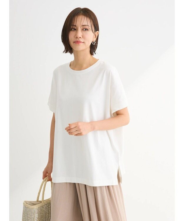 Green Parks インド綿 フレンチスリーブ前後差カットプルオーバー Off White