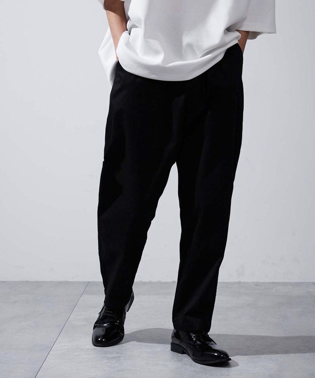 WEGO 【ユニセックス着用ITEM/ウエストゴム/手洗い可】チノイージーワイドパンツ ブラック