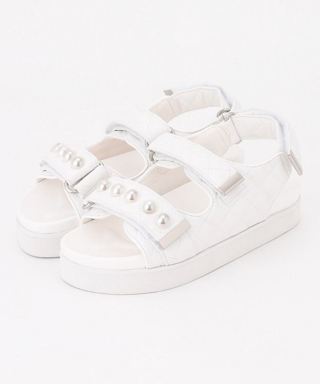 Feroux パールポイントツイード／キルティング サンダル ホワイト系9