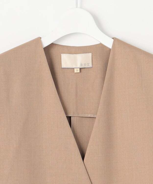 自由区 L 【接触冷感・速乾・UVケア・撥水・防シワ】リネンライクツィル ジレ キャメル系