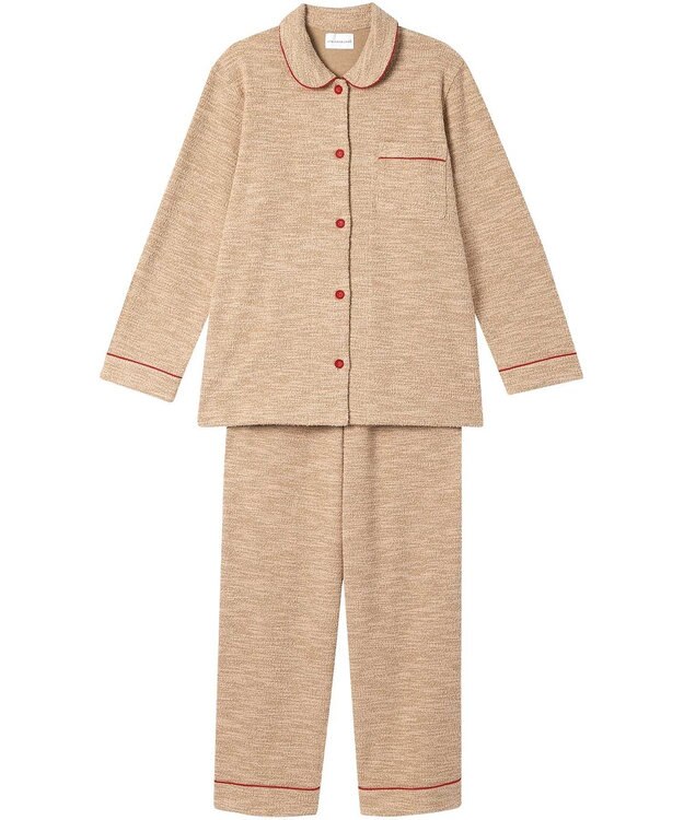 une nana cool 【綿混】カジュアルスラブツィード 長袖開襟パジャマ ブラウン