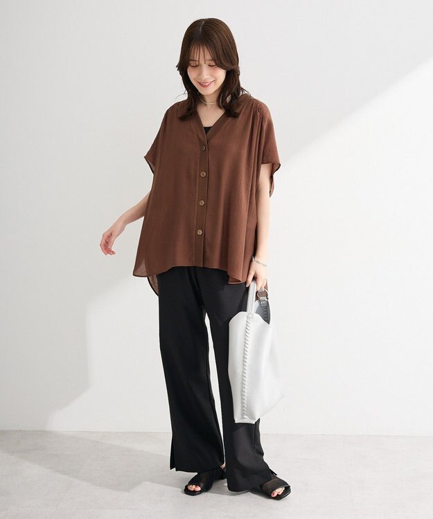 Green Parks フレンチスリーブリブドッキングシャツ Brown