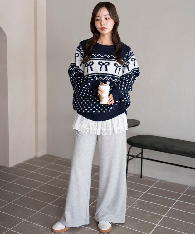 WEGO 【2025年秋冬新作】フラッフィーグラフィックニットBIGプルオーバー 柄5