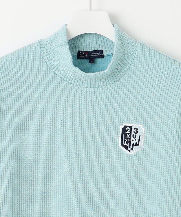 23区GOLF 冬の定番トップス【MEN】【吸湿発熱】グランサーモワッフル モックネックシャツ スカイブルー系