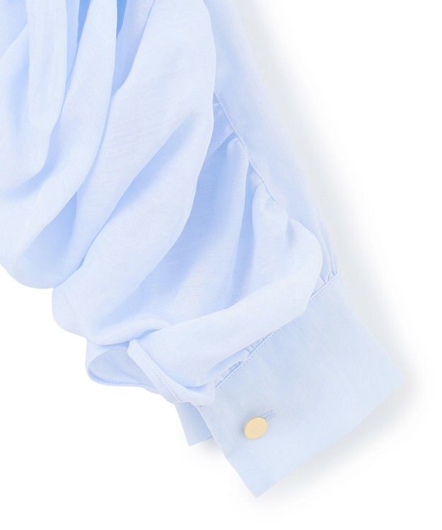 BEIGE， 【洗える】PAULINE / タックギャザーリネンボリュームブラウス Sax