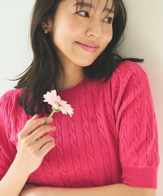 Feroux 【洗える】カラーケーブル ニット ピンク系