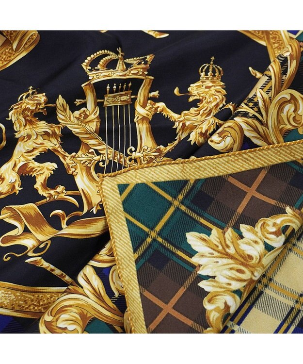 Marca 【Marcaオリジナル】オーナメントチェック 大判 シルクツイル スカーフ グリーン×ブラウン