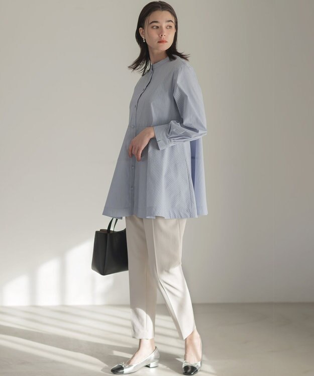 組曲 S 【前後着用可】コンパクトシャーティング チュニックブラウス ブルー系1