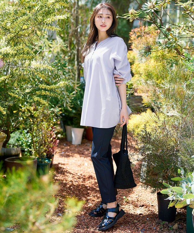 Tiaclasse L 【洗える】ギャザーパフスリーブチュニックブラウス ラベンダー