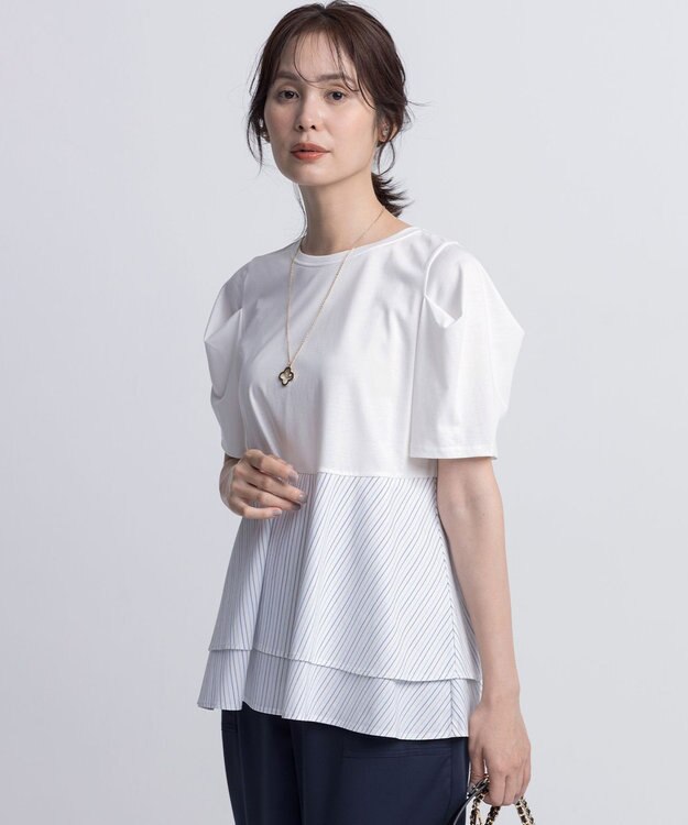 組曲 L シャツコンビティアード カットソー マルチストライプ系