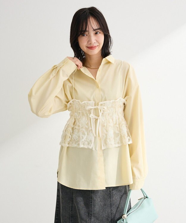 Green Parks ＳＥＴ２点シャツ＋レースビスチェ Yellow